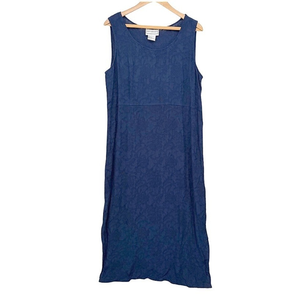 Karin Stevens Maxi Dress‎ Sleeveless Blue Floral Jacquard Textured Effortless 14